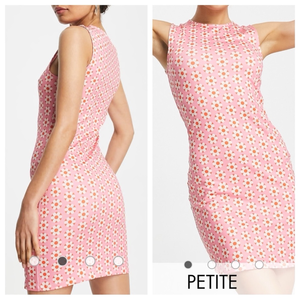 NWT Pieces Petite sleeveless mini dress in pink 70s floral size XS ASOS